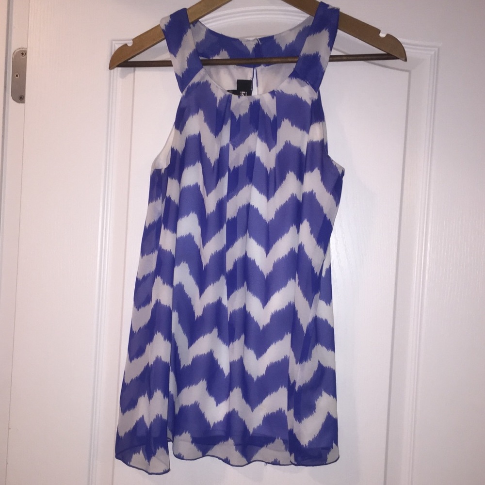 IZ Byer Blue and White Chevron Halter Tank Blouse Top Small